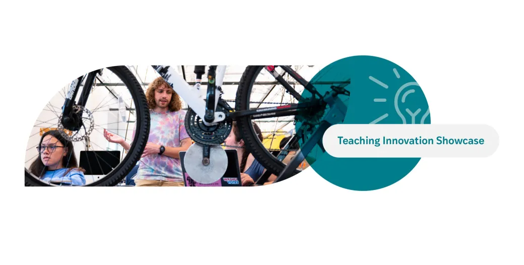 Teaching Innovation Showcase header with bike spokes and lightbulb