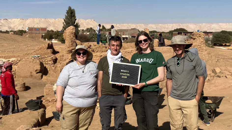 Stein with Dr. Aravecchia, Claire Lyman, and Aaron Held in the desert of Amheida