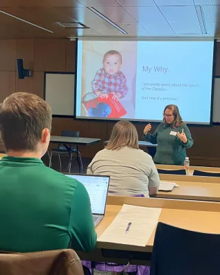 Ice in front of a slide entitled 