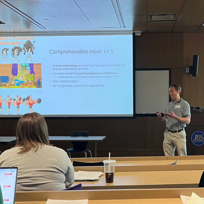 Keeline speaking at the Classics Teacher Colloquium