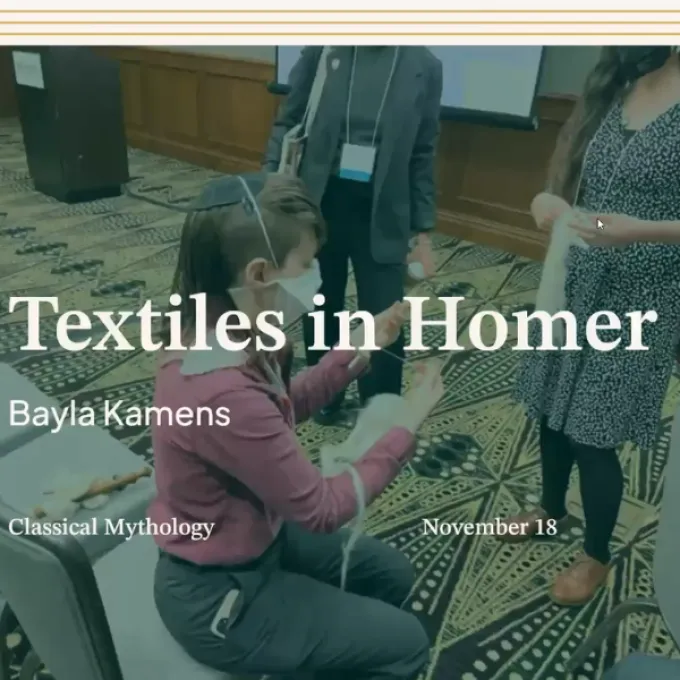 a person doing a demonstration with the text "Textiles in Homer" written over the photo