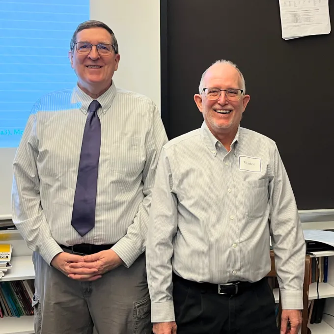 picture of Prof. Tim Moore and John  Burroughs Latin teacher